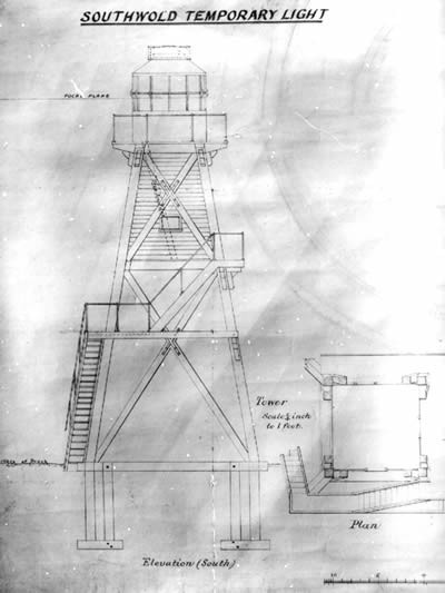 Contemporary drawing of the temporary lighthouse