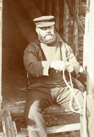 Sam May in his hut on Southwold Beach