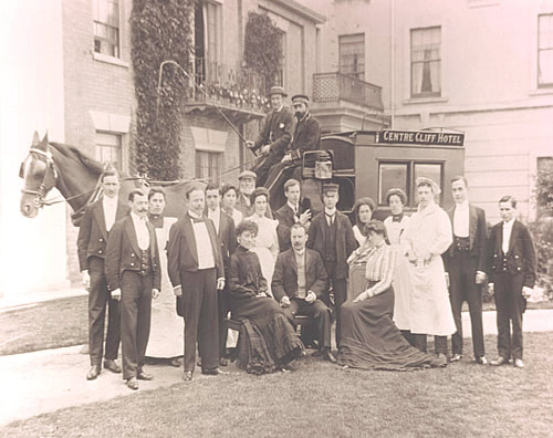 Guests and staff with the coach owned by the Centre Cliff Hotel