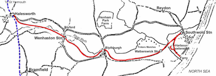 The Course of the Southwold Railway from Southwold to Halesworth