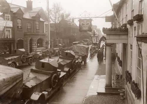 Armoured Cars in Southwold High Street during WWI